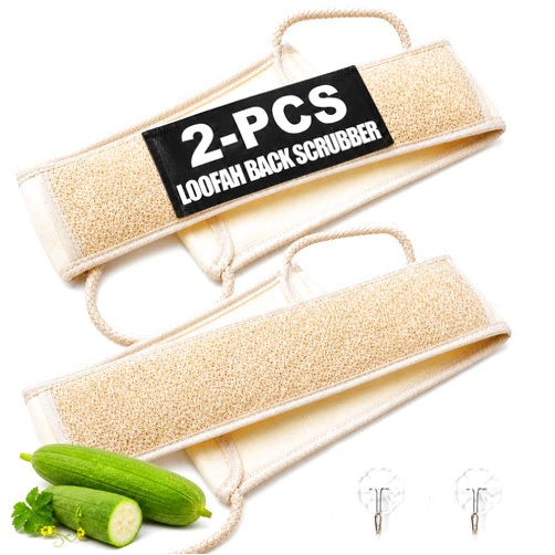 MUSDOOU 2 Pack Egyptian Loofah Back Scrubber for Shower, Loofah with Handle for Men and Women, Natural Loofah Sponge Exfoliating Body Back Scrubber