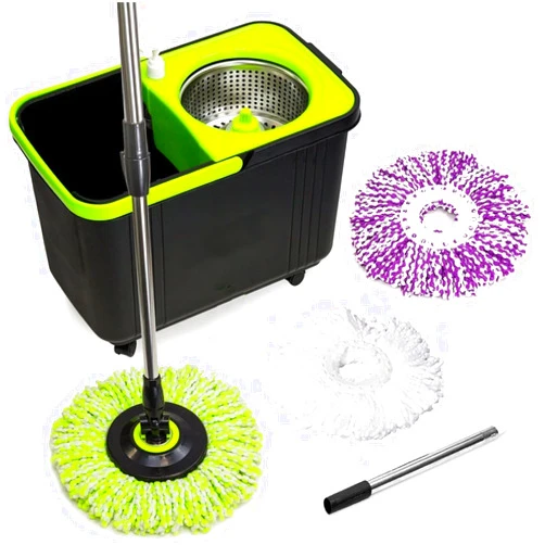 Simpli-Magic Premium Spin Mop Cleaning Bucket Set with 3 Microfiber Mop Heads Included