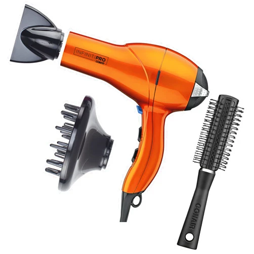 Conair INFINITIPRO by CONAIR Hair Dryer with Diffuser | Salon Performance AC Motor Blow Dryer | Includes Diffuser, Concentrator and Bonus Blow-Out Brush | Orange | Packaging May Vary
