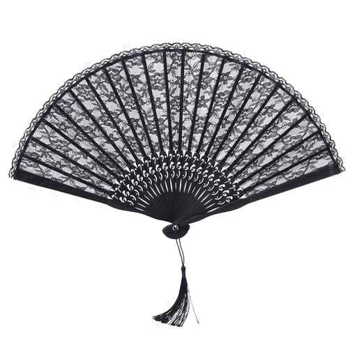 Obetuens Sehtorry White Lace Hand Folding Fan Bridal Dancing Props Floral Handheld Fan for Women Performance Gifts Wedding Dcor Or Party Dess Up Favors(Black rod and black lace)