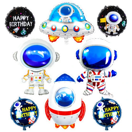YiYou 8 Pcs Space Balloons 33 Inch Astronaut Mylar Airship Planet Rocket Galaxy Foil Balloons for Outer Space Galaxy Themed Birthday Party Decorations