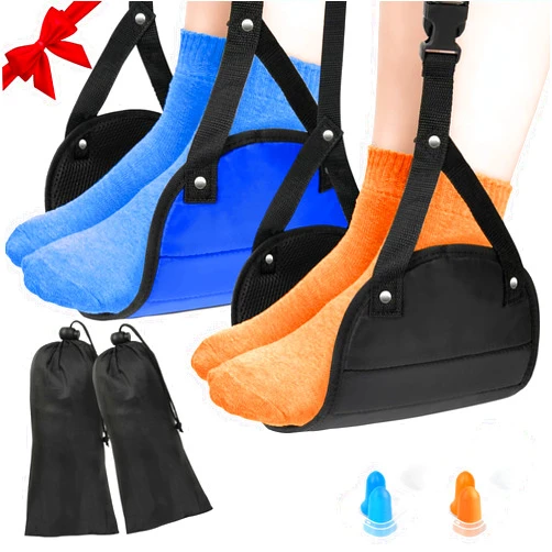 Woolitime Foot Hammock for Plane Travel - 2 Pack Airplane Foot Hammock, Portable Foot Rest Leg Hammock for Airplane Travel, Adjustable Plane Footrest Foot Sling, Air Travel Essentials for Long Flight