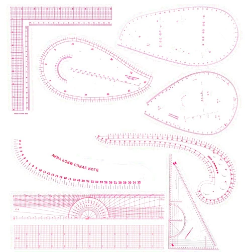 LJLJ Fashion Clear Metric Sewing Ruler Set,French Curve Pattern Rulers for Beginners, Tailors, Designers, Quilting, Embroidery, Cross Stitch, Crochet, Knitting 9pcs