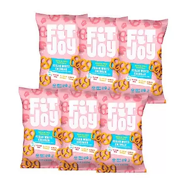 FitJoy Gluten Free Pretzels, White Cheddar Twists, Grain Free, 4.5 Ounce Bags, 6 Pack