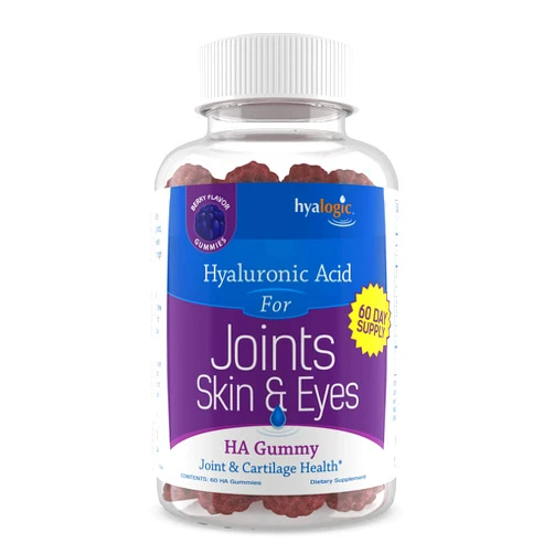 Hyalogic Hyaluronic Acid Gummies – Supplement for Joint, Skin & Eyes – Mixed Berry Flavor – Gummy Vitamins for Women & Men – Gluten-Free, Non-GMO, 60 Count