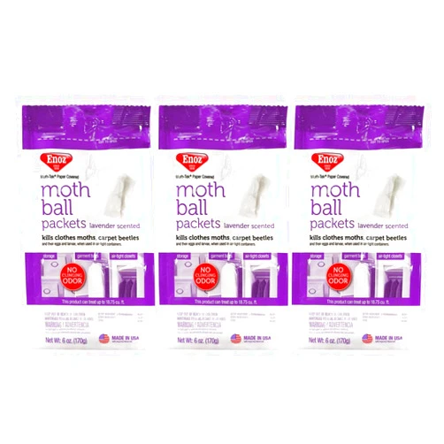 Enoz Lavender Scented Moth Ball Packets: Kills Clothes Moths, Carpet Beetles, Eggs and Larvae (6 oz Bag, 3 Pack)