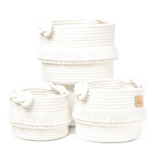 NaturalCozy 3-Piece Decorative Storage Basket Set – Cotton Rope Woven Baskets for Organizing! Small Basket for Nursery Baby Stuff, Gift Basket, Montessori, Cat/Dog Toy Bin, Bathroom Shelves