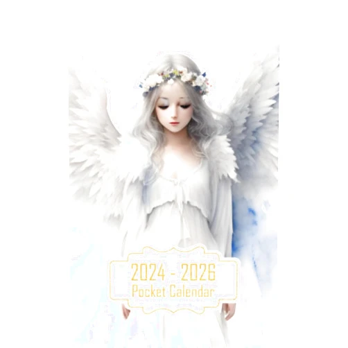 By Esme Davies (Author) Pocket Calendar 2024-2026: Two-Year Monthly Planner for Purse , 36 Months from January 2024 to December 2026 | Sketched watercolor angel | Grey and white wings