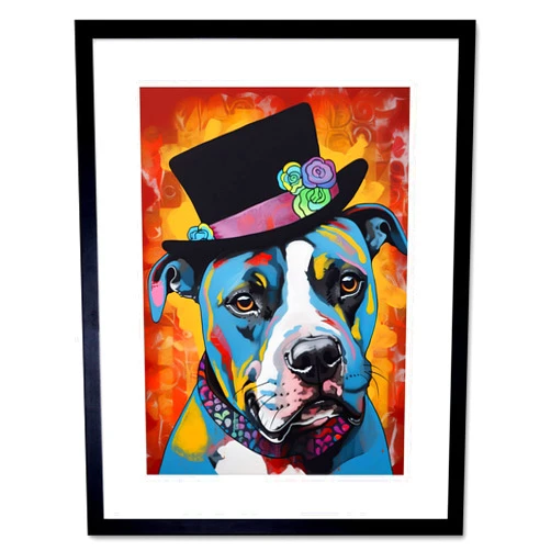Artery8 Pit Bull Wearing Flower Top Hat Modern Pop Art Artwork Framed Wall Art Print 9X7 Inch