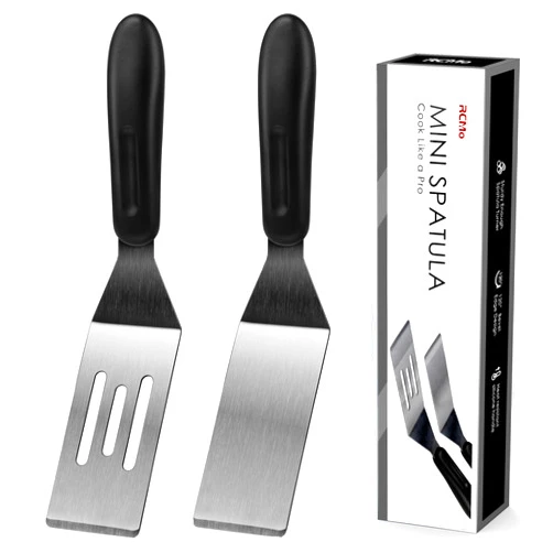 RCMo Small Spatula Professional Mini Serving Spatula, 2 Pieces Stainless Steel Metal Spatulas Set, Cutter and Serve Turner for Kitchen, Flipping or Cooking for Brownie, Cookie, Lasagna, Pancakes or Cake