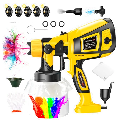 BtyHomShelf Paint Sprayer,90000RPM High Speed Electric Spray Paint Gun 1400ml High Capacity Spray Gun with Cleaning Blowing Joints,5 Copper Nozzle and 3 Spray Patterns for Furniture Cabinets Walls Door Works etc