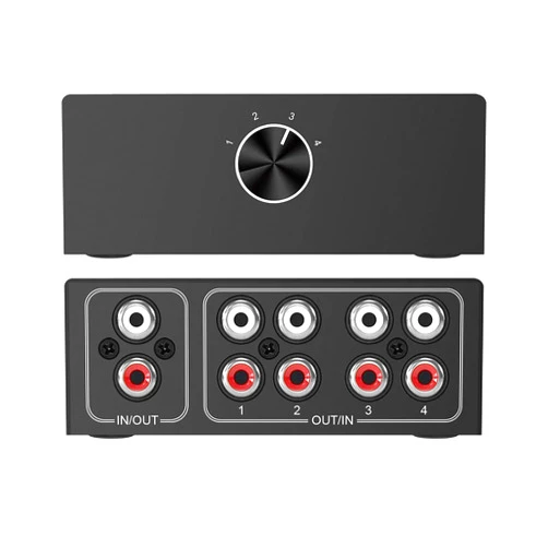 Y.D.F 4-Way Stereo L/R Sound Channel Bi-Directional Audio Switcher, 1 in 4 Out or 4 in 1 Out, L/R Sound Channel Audio Switch Splitter RCA Stereo Switch Selector for DVD Stereo Speaker CD Player