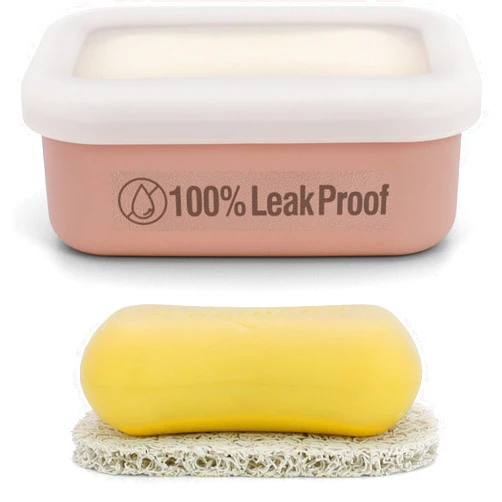 AIMAIAIMAI Compact Leakproof Travel Soap Case, Silicone Travel Soap Container, Portable Soap Box with Drainage Layer, Shatterproof Soap Holder for Bathroom, Gym (Pink)
