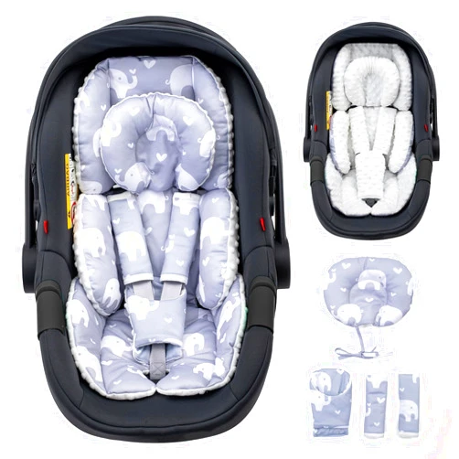 THE KENKYO Baby Car Seat Head Support with Extra Headrest, Adjustable Infant Car Seat Insert with Shoulder Pads Set, Breathable Mink Dot Carseat Cushion for Newborn, Fits for Stroller, Baby Swing, Bouncer