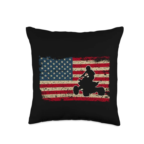 USA Quad Biking Gift Idea For Men Women Kids Biker America Flag Gift I ATV Four Wheeler Quad Bike Throw Pillow, 16x16, Multicolor