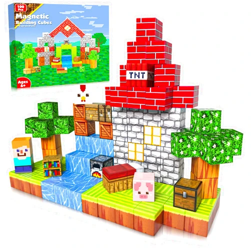 Goody King Magnetic Blocks | 100PCS Magnet Building Cube Game, Constructions Toys for Boys & Girls Age 3-4, 5 6 7 8 9 10, STEM Montessori Stacking Toy, Sensory Tiles Building Christmas for Toddlers