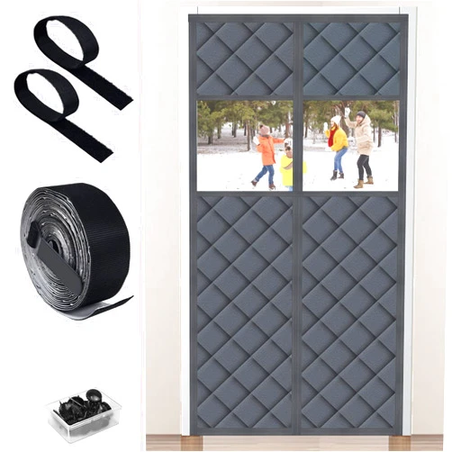 Foxtell Magnetic Thermal Insulated Door Curtain, Door Cover Curtain with Window, Magnetic Winter Door Curtain Sound Proof Curtain for Doorway Weatherproof Thermal Door Curtain Fit Door Size 36” x 80”