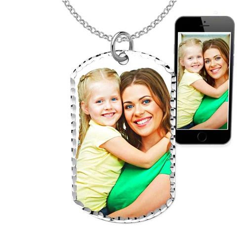 PicturesOnGold.com Custom Photo Engraved Dog Tag Photo Pendant - Personalized Dog tags for Men and Women, Necklace Dog Tag in Solid 14K Yellow, White, or Sterling Silver in 4 Sizes