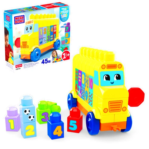 Mega Brands Mega Bloks First Builders Toddler Block Toys Set, Build & Count Bus 45 Pieces, Learn Numbers and Counting, Yellow, Ages 1+ Years