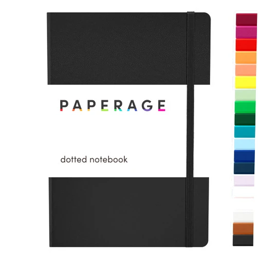 PAPERAGE Dotted Journal Notebook, (Black), 160 Pages, Medium 5.6 inches x 8 inches - 100 GSM Thick Paper, Hardcover