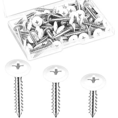 Demissle #8 White Screws Wood Sheet Metal Screw Thread Truss Head Fast Self Tapping White Pan Cabinet Wood Work for Wall Plates, 1/2 Inch, 3/4 Inch, 1 Inch(120 Pcs)
