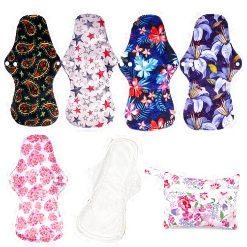 Simfamily 5 Pack Organic Bamboo Heavy Flow Cloth Sanitary Menstrual Pads Sets Include 1 Pack Mini Bag