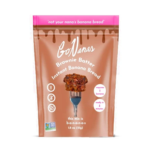 GoNanas Instant Banana Bread Packets, Brownie Flavor, Individual Portions. Vegan, Gluten Free Healthy Snacks. Oat Flour Banana Bread Mix. Women Owned, US Ingredients, Dairy Free, Nut Free (12 Pack)