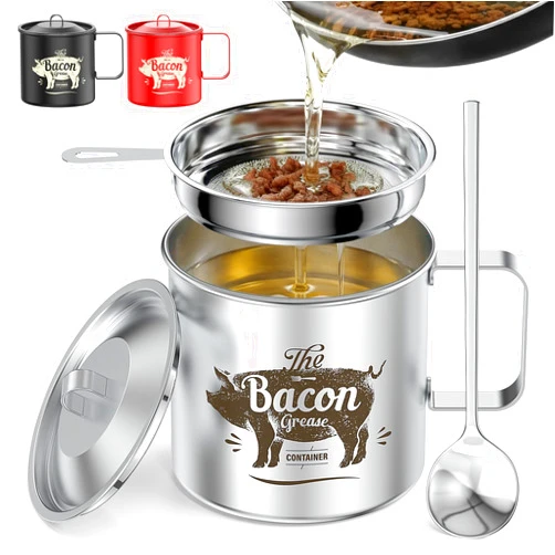 PGYARD Mini Bacon Grease Saver With Strainer - 20 OZ Stainless Steel Oil Container, Farmhouse Bacon Grease Keeper For Kitchen Fat Storage, Dishwasher Safe-Silver