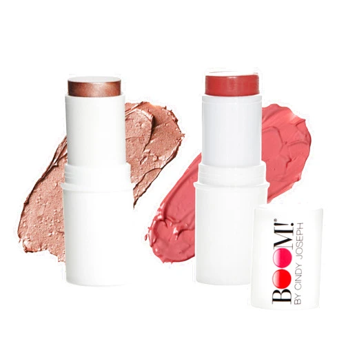 BOOM! by Cindy Joseph Boomstick Rose Duo - Blush Stick in Rose Nude & Highlighter Stick Moisturizer Stick - Multi-Use Vegan Makeup Sticks