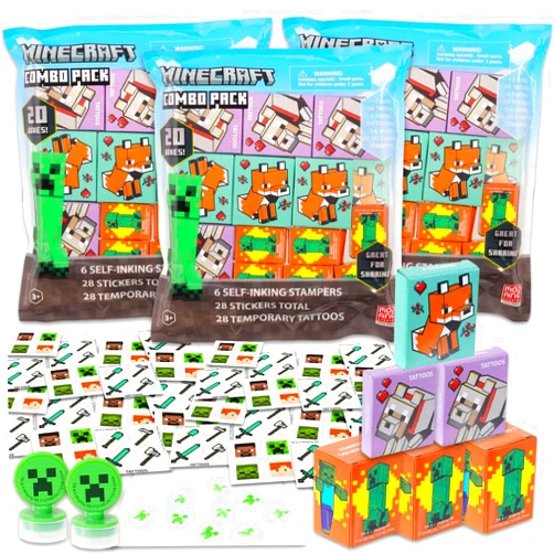 Minecraft Party Favors Bulk Set ~ Bundle with 60 Pieces Minecraft Favor Boxes with Stickers, Tattoos and Stampers for Kids Birthday Party | Minecraft Classroom Prize Boxes