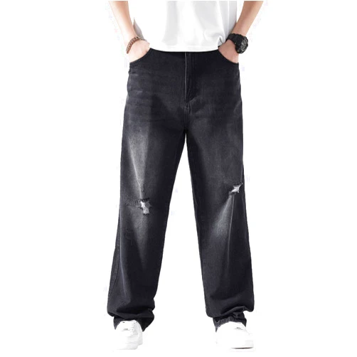 EnllerviiD Men's Baggy Denim Jeans Loose Fit Ripped Distressed Jean Hip Hop Vintage Skater Dance Pants Streetwear