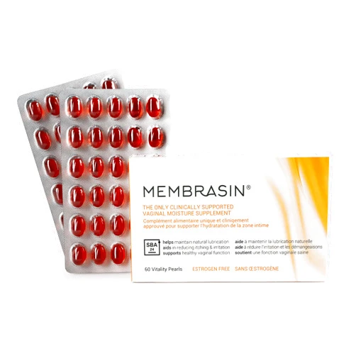 Membrasin Vitality Pearls | 60 Pills | Natural Feminine Hydration for Menopause Support & Lasting Comfort | Estrogen-Free Daily Oral Supplement to Help Relieve Vaginal Dryness, Burning & Itching