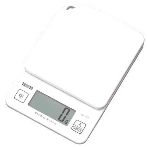 Tanita KD-187 WH Cooking Scale, 0.3 oz (1 g) Units of Up to 2.2 lbs (1 kg), Includes Hook Holes for Convenient Storage, White, Kitchen Scale, Cooking, Digital