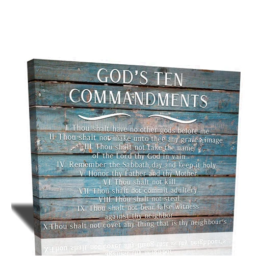 Tijuboni Christian Motivational Wall Art God's 10 Commandments Wall Decor Religous Bible Verse Inspirational Quotes Canvas Prints Rustic Framed Artwork for Bedroom Living Room Church 16