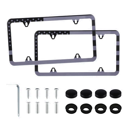 LivTee American Flag License Plate Frames, 4 Holes Stainless Steel License Plate Covers, 2PCS Car License Plate Holder, Automotive Exterior Accessories, Black-Gray
