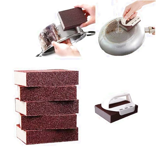 FSHANYUE Nano Carborundum Sponge with Handle, 6Pcs Emery Scrubbing Sponge for Pots and Pans, Kitchen Stainless Steel Cleaner, Household Cleaning Tool