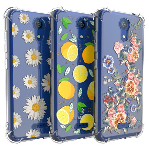 Romozi (3-Pack) for AT&T Calypso (U318AA)/for Cricket Vision 3 Case, Soft Clear TPU [Scratch-Resistant] Silicone Bumper Protection Shockproof Phone Case Cover for Cricket Vision 3 Case,Daisy Lemon Flower