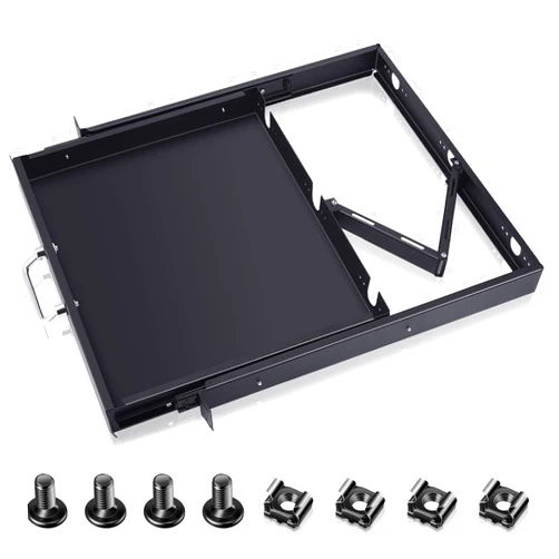 Dunzy 1U Rack Mount Sliding Keyboard Tray Cantilever Network Equipment Racks 19 Inch Cabinet Rack Drawer Sliding Rack Shelf for Server Data Music Studio Accessories