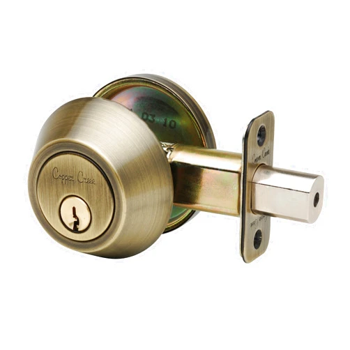 Copper Creek DB2410AB Single Cylinder Deadbolt, Antique Brass, Key Lock