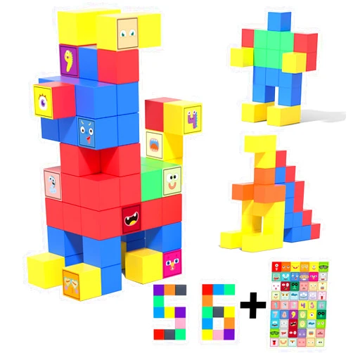 Atlasonix Magnetic Blocks for Kids Ages 4-8, 56 Magnetic Building Cubes & 54 Educational Stickers, STEM Magnet Cube Toy for Boys & Girls. Magnetic Cubes for Learning & Creative Play - Birthday