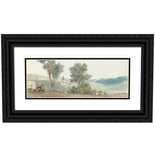 ArtDirect Abraham-Louis-Rodolphe Ducros 18x9 Black Ornate Frame and Double Matted Museum Art Print Titled: View of Paterno (1778)