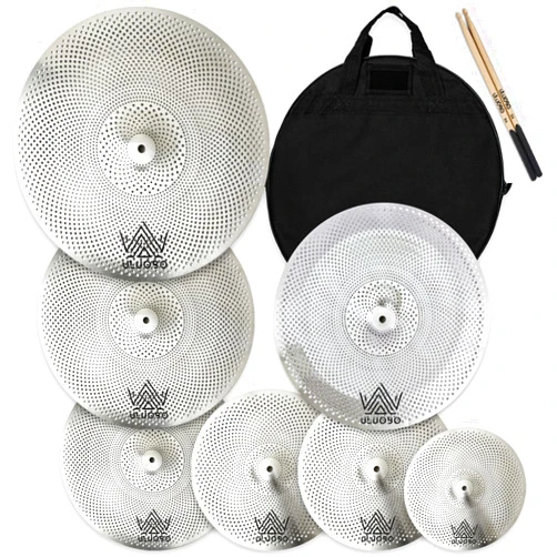 ULUOBO Low Volume Cymbal Pack 7 Pieces, Silent Cymbals, Quiet Cymbals Set for Drummer Practice, 10''Splash+14''Hihat+16