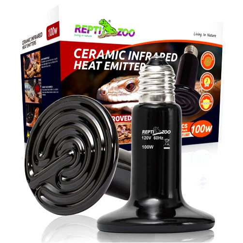 REPTI ZOO 100W Reptile Heat Lamp 2Pack Ceramic Heat Emitter Night Heat Lamp Bulbs Reptile Terrarium Heat lamp Tank Heat Bulb for Turtle Bearded Dragon Gecko Lizard Snake Chicken E26