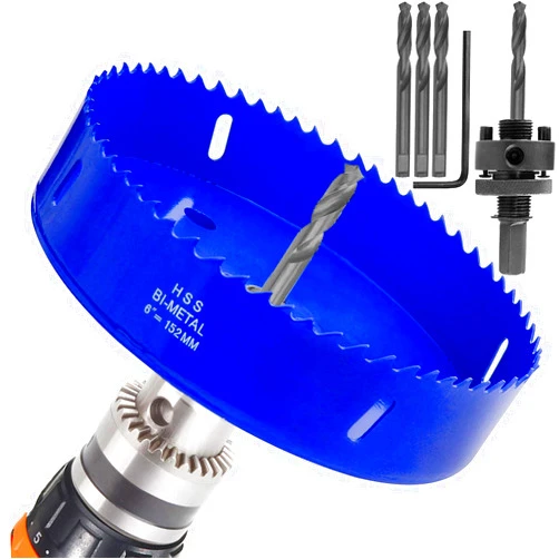 STARVAST 6 inch Hole Saw for Making Cornhole Boards 152mm Corn Hole Drilling Cutter BI-Metal Heavy Duty Steel Blade & Hex Shank Drill Bit Adapter by STARVAST for Cornhole Game, Home Improvement (Blue)
