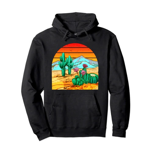 80s Desert Scene Cactus Mountains Southwest Vintage 80s Desert Scene Retro Cactus Mountains Southwest Pullover Hoodie