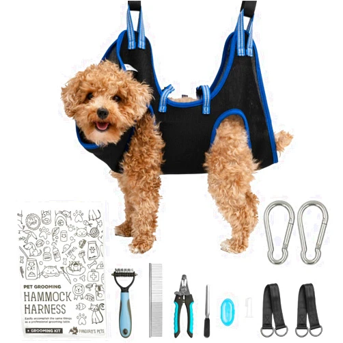 Pandora's Pets Cat and Dog Grooming Hammock - DIY Dog Grooming Supplies with Dog Sling Pet Grooming Harness, Nail File, Comb, and Dog Nail Trimmers - Bundled Grooming Kit for Small to Large Pets