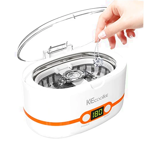 KECOOLKE Ultrasonic Jewelry Cleaner, 600ml Sonic Cleaner with Digital Timer for Eyeglasses, Rings, Coins, Silver, Denture Ultrasonic Cleaner Solution for Gifts