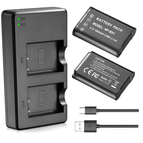 Powerextra 2pcs Sony NP-BX1 Battery and Dual USB Charger Kit for Sony ZV-1, Sony Cyber-Shot M8 DSC-RX100, DSC-HX80 HX99, DSC-RX100 II, DSC-RX100M II, DSC-RX100 III, DSC-RX100 IV, DSC-RX100 V/VII