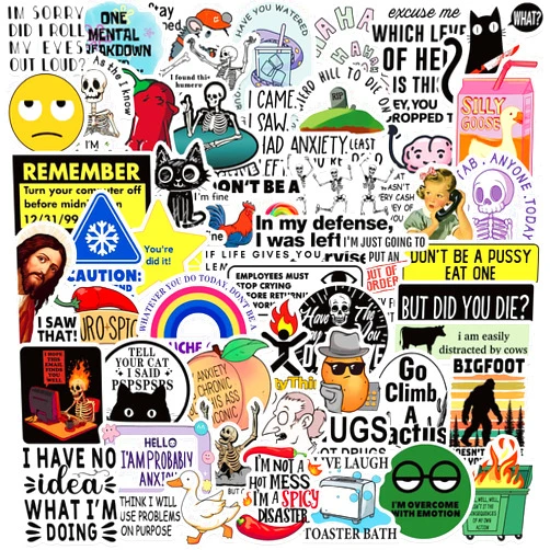 MFUXU 50Pcs Funny Stickers for Adults (Dirty) Meme Water Bottles Stickers Pack Waterproof Cool Stickers for Laptop, Hard Hats, Sarcastic, Scrapbooking Decals (FunnyA)
