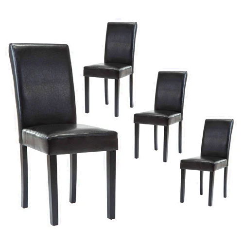 LSSBOUGHT Set of 4 Urban Style Leatherette Dining Chairs Black Dining Room Chair with Solid Wood Legs,Set of 4(Black)